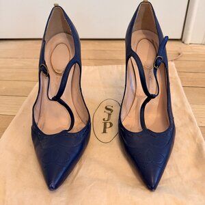 SJP by Sarah Jessica Parker Blue T-Strap Leather Heels-size 8